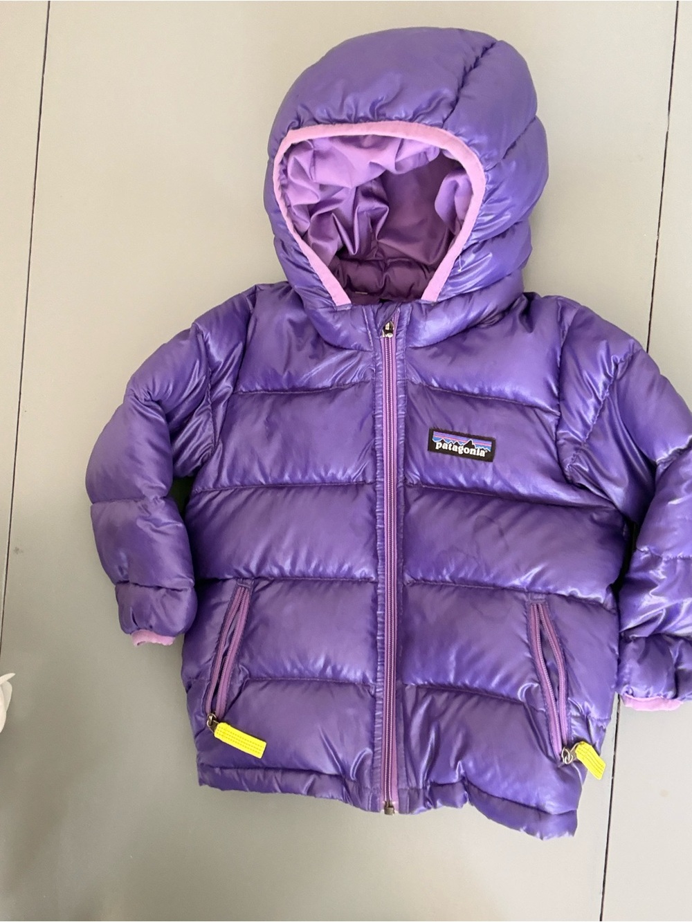 Patagonia Purple Kids Puffy Jacket with Hood and Pink Trim